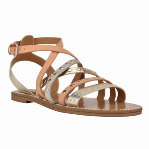 Nine West Cane Studded Platte Sandalen Goud/Bruin Nederland | HUL-385174